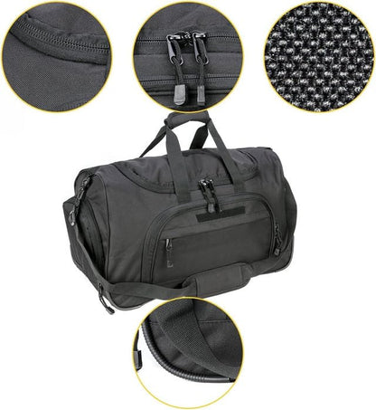 Gym Bag for Women & Men Tactical Duffle Military Weekender Travel Work Out Bags Lightweight Waterproof Sports Tote Shoe Pocket - color: Black