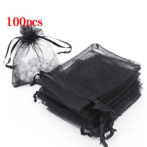 Boshen 100/200PCS Organza Gift Candy Sheer Bags Mesh Jewelry Pouches Drawstring Bulk for Wedding Party Favors Christmas (4" X 6"(100PCS), Black) - color: Black-4" X 6"(100PCS)