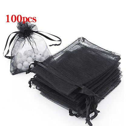 Boshen 100/200PCS Organza Gift Candy Sheer Bags Mesh Jewelry Pouches Drawstring Bulk for Wedding Party Favors Christmas (4" X 6"(100PCS), Black) - color: Black-4" X 6"(100PCS)