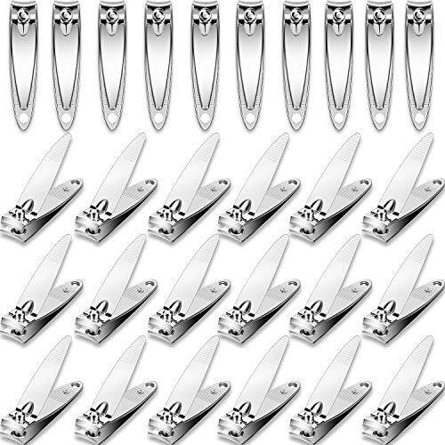 Mudder 28 Pcs Fingernail Nail Clippers Bulk Stainless Steel Toenail Clippers Thick Portable Travel Manicure Kit for Men and Women(Simple Style) - style: Simple Style