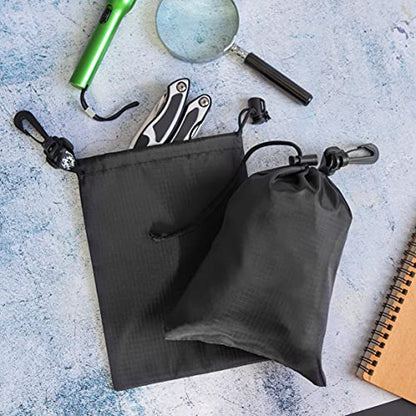 PALTERWEAR Drawstring Bag with Clip (6 x 8 Inch, 5-Pack, Black) Nylon Cinch and Ditty Pouch for Travel, Wardrobe and Outdoors - size: 6 x 8 inch