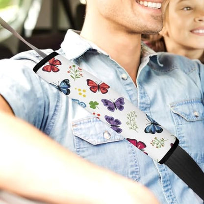 2PCS Watercolor Butterfly Seat Belt Cover Breathable Seat Belt Cushion for Adults and Children, All Vehicles, Comfortable Driving - color: Pattern 837