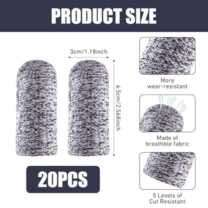 20 Pcs Finger Cots Cut Resistant Protector Reusable Fingertip Gloves Cover Large Finger Nail Sleeves Fabric Thumb Protection Guards Kitchen Hand Sewing Food Cutting Sculpture Carving Work Supplies