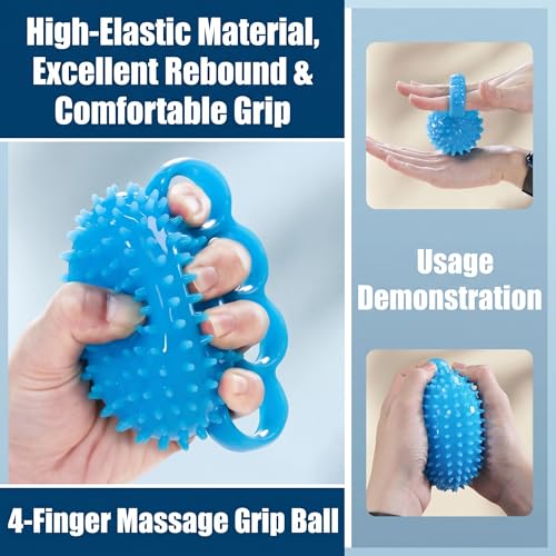 Hand Exercise Ball Set of 2, Finger Therapy Balls for Grip Strengthening, Stress Relief Squeeze Balls for Adults, 4-Ring Design Hand Strengthener for Flexibility and Muscle Recovery, 10lb Resistance