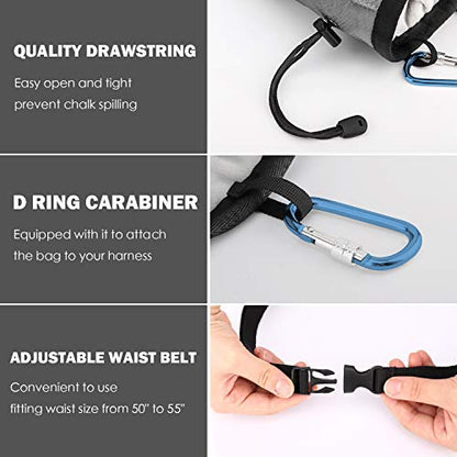 Moko Rock Climbing Chalk Bag, Bouldering Chalk Pot Bucket with Adjustable Belt & Carabiner Drawstring Climbing Gear - color: Gray, style: Straight Cylinder