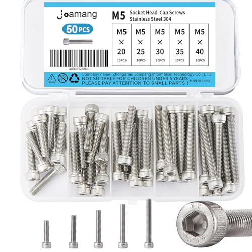 M5 x 20mm 25mm 30mm 35mm 40mm Socket Head Cap Screws Bolts, Stainless Steel 304, Metric Allen Hex Drive, Bright Finish, Fully Threaded, Assortment Kit 50PCS - size: Socket M5x20-40 mm