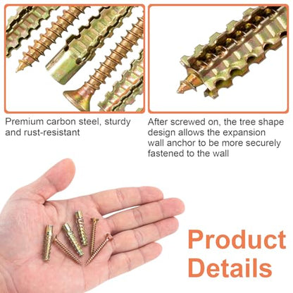 HINZIC 22 Set Steel Wall Anchors with Screws, #4×1-2/5, Gold - size: #4×1-2/5