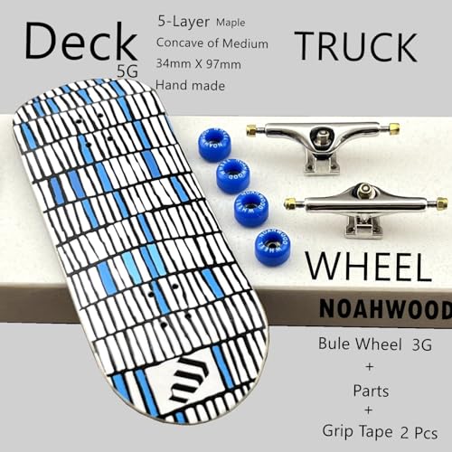 NOAHWOOD PRO Fingerboards Finger Skateboards(NW9.0 Kickflip Deck 98mmx34mm 5-Layer Colour Maple Wooden Handmade)+(NW Prince 34mm Trucks)+(NW ii Logo Handmade Wheels)(Fance) - color: Fance