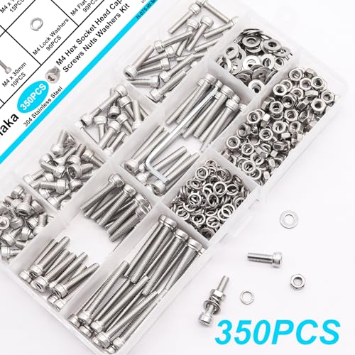 350PCS M4 Screw Kit, M4 x 6/8/12/16/20/25/30mm Hex Socket Head Cap Screws Bolts Nuts Washers Assortment Kit, 304 Stainless Steel Metric Bolts with Hex Wrench - size: SS M4 x 6/8/12/16/20/25/30mm, style: Socket Head