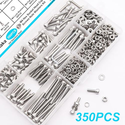 350PCS M4 Screw Kit, M4 x 6/8/12/16/20/25/30mm Hex Socket Head Cap Screws Bolts Nuts Washers Assortment Kit, 304 Stainless Steel Metric Bolts with Hex Wrench - size: SS M4 x 6/8/12/16/20/25/30mm, style: Socket Head