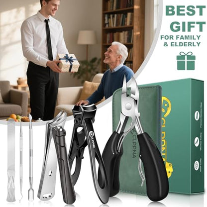 Toenail Clippers for Seniors Thick Toenails, CLPPNA Large Toe Nail Clippers Set for Men with Wide Jaw, Sharp Heavy Duty Ingrown Toenail Clippers Nail Cutter, Long Handle with Slanted Curved Blade - style: 6PCS(Ingrown & Angled & Slanted）