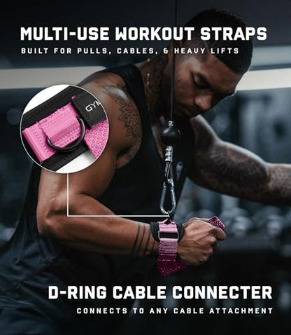 Gymreapers GripLink Lifting Straps – Heavy Duty D-Ring Weight Lifting Wrist Straps with Anti-Slip Silicone Grip Beads, Adjustable Support for Deadlifts, Powerlifting, Cable Machines & Gym Training - color: Pink