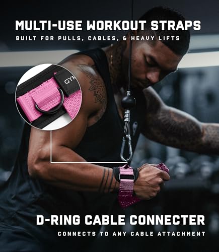 Gymreapers GripLink Lifting Straps – Heavy Duty D-Ring Weight Lifting Wrist Straps with Anti-Slip Silicone Grip Beads, Adjustable Support for Deadlifts, Powerlifting, Cable Machines & Gym Training - color: Pink