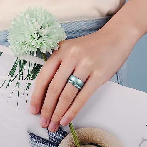 Egnaro Women's Stackable Silicone Rings, 2.5/5.5mm Wide 1.8/2mm Thick Bands | Comfort-Fit Rubber Bands Offer Breathable Flexibility for Nurses, Workouts, Pregnancy, Yoga, Travel, Office, and All-Day Wear - color: SETB3-Marble, Metallic Blue, Light Rose Go
