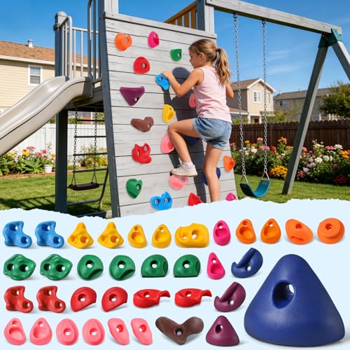 36 PCS Rock Climbing Holds for Kids,Rock Climbing Wall Grips Climbing Rocks Wall Kit for Indoor and Outdoor Playground Play Set with Hardware（Style B） - color: 36pcs-multicolor-b