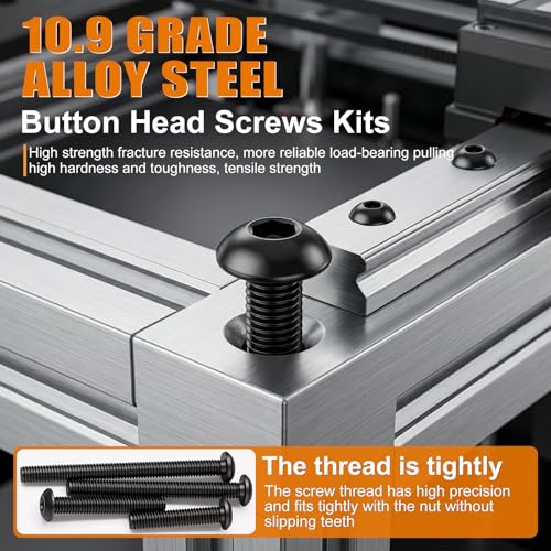 mankk 656PCS M4 Screws Assortment Kit Machine Screws with Nuts Washers M4 x 6/8/10/12/16/20/25/30mm 10.9 Alloy Steel Button Head Socket Cap Screws - size: M4, style: Button Head
