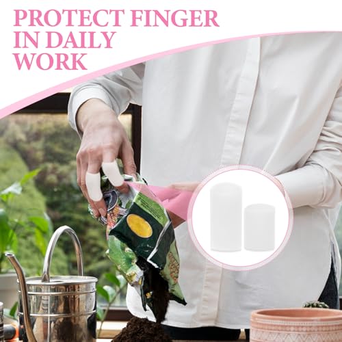 JJUNW 14Pcs Silicone Finger Cots, Silicone Finger Protectors Waterproof Finger Sleeves Finger Bandage for Relief from Pain of Finger Tips Cracked Arthritis Finger Cracking Friction(White)