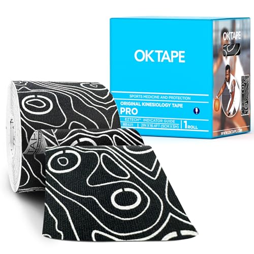 OK TAPE PRO Kinesiology Tape Uncut Roll, Elastic Physical Therapy Tape | 2 Inch Athletic Tape for Pain Relief, Muscle Support, Kinetic Tape, Water Resistant, 16.4Feet -Black 2 Rolls - color: Black B, size: 1 Roll
