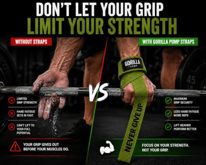 Pair of Deluxe Straps for Weights, Dumbbells, Gym and Crossfit with Non-Slip Grip and Durable Never Give Up Design - color: Green