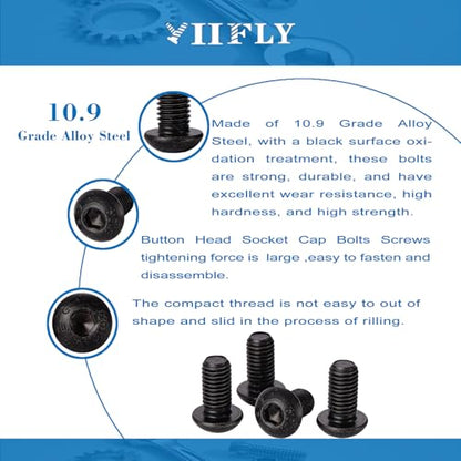 M6-1.0 Button Head Socket Cap Bolts Screws - 30/35/40/45/50mm Length Kit, 10.9 Grade Alloy Steel, Allen Drive, Black Oxide Finish, Full Thread, 50-Piece Set - size: 12.9-Button-M6-30-50mm