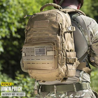 WYNEX Tactical Molle Admin Pouch, Double Layer Large EDC Tool Pouch Bag | Laser-Cut Design, Medical EMT IFAK with Map Pocket, Tool Organizer Molle Accessories, Flag Patch Included, 9.5"x7.5"x3.2" - color: Khaki