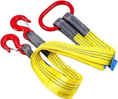 Lifting Slings Straps with Hooks, 3.3 Feet Two Leg Bridle Web Sling, 13227 Pounds Capacity, Polyester Webbing Purple Rigging Straps for Engines, Cranes, Hoists, Yellow, 10002