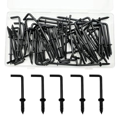 60 PCS 7 Shaped Right Angle Screw Hooks,Black 1-1/2 Inch Screw in L Shaped Hooks for Hanging Lamp,Plants,Decorations,kitchenware and DIY Crafts - size: 1-1/2inch 60pcs