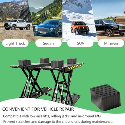 Anti-Skid Solid Rubber Auto Lift Pads – 4 Pack Heavy Duty Lift Blocks for Floor Jacks, Jack Stands & Car Lifts, 4000 Lbs Loading Capacity, 6.3" x 4.7" x 3.2" Size for Frame Protection - size: 6.3" x 4.7" x3.2"