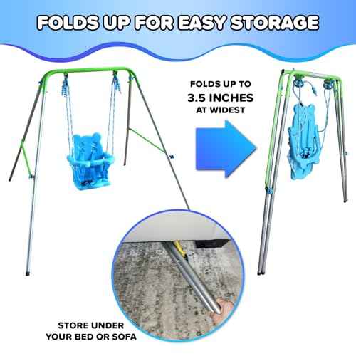 Sportspower My 1st Toddler Swing - Heavy-Duty Baby Indoor/Outdoor Swing Set with Safety Harness, Blue, 57"L x 56"W x 47"H - color: Blue