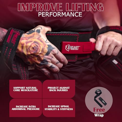 Beast Power Gear Weight Lifting Belt Lever Buckle 10MM 13MM Thick & 4 Inches Free Strap Weightlifting, Powerlifting, Deadlifts, Squats Men Women - color: Black/Red, size: XXXX-Large