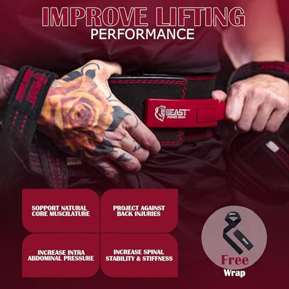 Beast Power Gear Weight Lifting Belt Lever Buckle 10MM 13MM Thick & 4 Inches Free Strap Weightlifting, Powerlifting, Deadlifts, Squats Men Women - color: Black/Red, size: XXXX-Large
