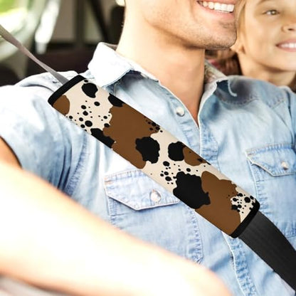2PCS Breathable Car Seat Belt Pad for Elderly Support, Stroller Pushchair High Chair, Animal Brown Black Milky White Fur Western Cute Cow Print Seat Belt Cushion, Anti-Slip Pad - color: Pattern 481