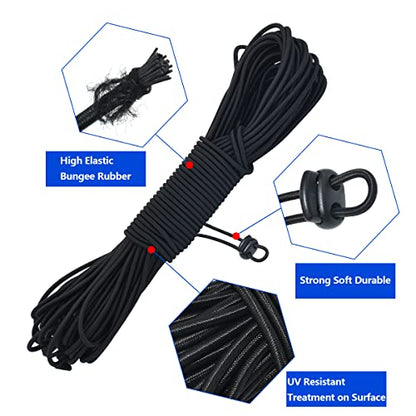 BDS-HOME 40Pcs Plastic Cord Locks with 1/8-Inch 65ft Elastic Cord Stretch String Sing-Hole and Double-Hole Spring Toggle Stopper Slider for Drawstring, Shoelaces, Clothing, Backpack, Bags
