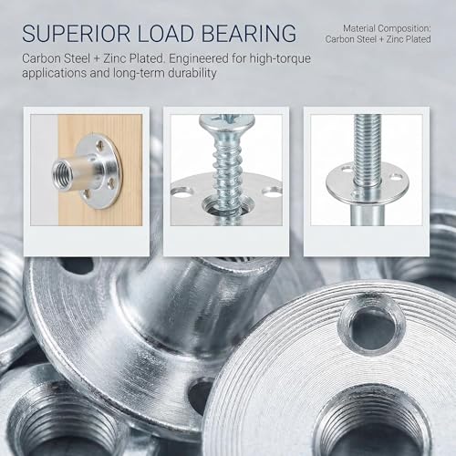 10Pcs M8 x 37mm (Base) x 17mm (Height) T Nuts for Wood, Zinc Plated Carbon Steel Round Base Tee Nut with Brad Holes, Heavy Duty Screw in T Nut for Furniture, Cabinet, Bed Legs Mounting & Climbing Hold - size: M8x17x37mm