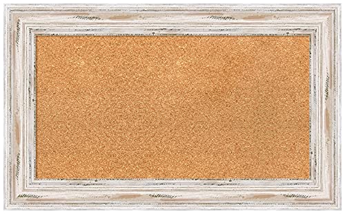 Amanti Art Natural Cork Board for Wall, 19x31 Vision Board with White Frame, Medium Corkboard Office Decor for Home Organization, Coastal Corkboard Pinboard to display items for home organization - color: Alexandria White Wash, size: 19" x 31"