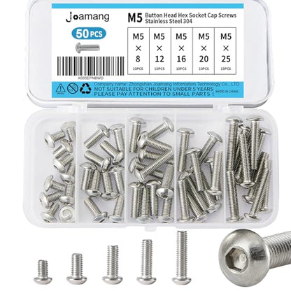 M5 x 8mm 12mm 16mm 20mm 25mm Button Head Socket Cap Screws Bolts, Stainless Steel 304, Metric Allen Hex Drive, Bright Finish, Fully Threaded, Assortment Kit 50PCS - size: Button M5x8-25 mm