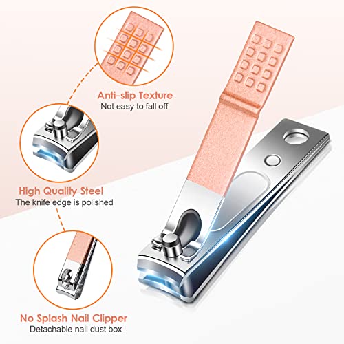 Manicure Pedicure Set Stainless Steel Nail Clippers Personal Nail Clipping Tools Portable Travel Grooming Kit with Snap-shut Case, Rose Gold