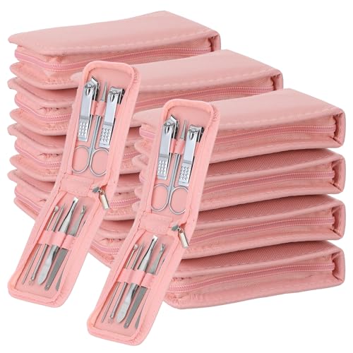 12 Sets Manicure Set, 8 in 1 Stainless Steel Nail Care Kit, Sturdy Manicure Tool Kits with Travel Case, Nail Grooming Kit Gift, for Men and Women(Pink) - color: Pink
