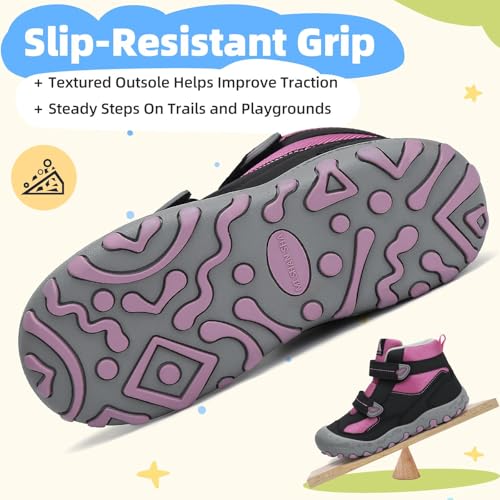 Mishansha Kids Water Resistant Hiking Boots, Boys Girls Anti Collision Anti-Skid Athletic Outdoor Adventure Trekking Shoes | Protective Toe, Adjustable Fit and Flexible Sole for Camping, School, Walking, Trekking, Trail Adventures and Everyday Wear - colo