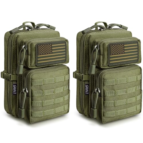 2 Pack Molle Accessories Tactical EDC Pouch, Small Tool Bag, Utility Phone Holder IFAK for Duty Belt, Backpack, Vest (Includes 2 US Flag Patch) - color: Green