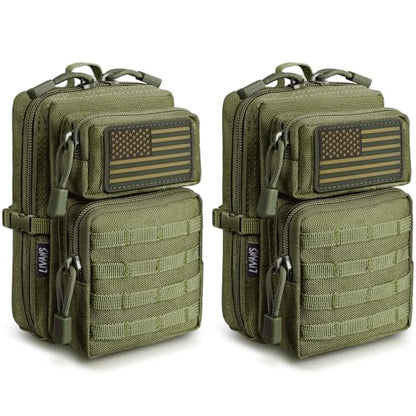 2 Pack Molle Accessories Tactical EDC Pouch, Small Tool Bag, Utility Phone Holder IFAK for Duty Belt, Backpack, Vest (Includes 2 US Flag Patch) - color: Green