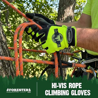 FORESTER Hi-Vis Rope Climbing Gloves | Anti-Slip Arborist Gloves for Tree Climbing, Chainsaw Safety | Cut Level 4 Protection