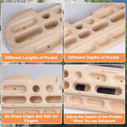 WodGod Climbing Hangboard Rock Climbing Training, Rock Climbing Fingerboard, Wooden Climbing Board Trainer for Strengthen Fingers and Grip, Suitable for Indoor Climbing Training and Pull-ups