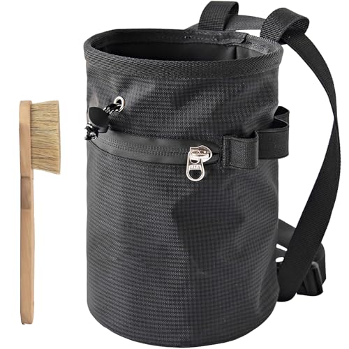 Rock Climbing Chalk Bag with Brush Magnesia Pouches Bouldering Chalk Bucket Storage Bag for Weight Liftings Climbing Rock - color: Painted black