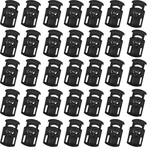 TIHOOD 100PCS Plastic Spring Stopper Single Hole Heavy Duty Cord Stop Toggle Fastener Slider Lock End for Drawstring Paracord Black