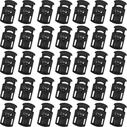 TIHOOD 100PCS Plastic Spring Stopper Single Hole Heavy Duty Cord Stop Toggle Fastener Slider Lock End for Drawstring Paracord Black