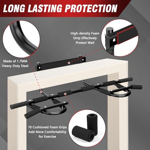 TOPOKO Pull Up Bar for Doorway, Heavy Duty Chin Up Station for Home Gym, Multi-Grip or Adjustable Door Frame Exercise Equipment for Upper Body Strength Training