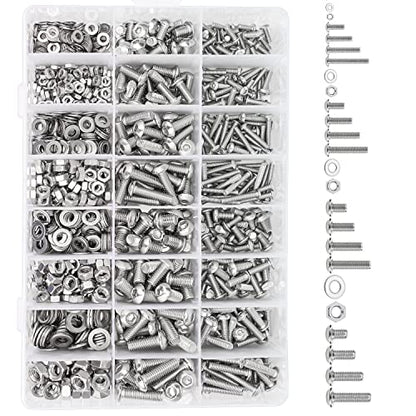 HELIFOUNER 810 Pieces M3 M4 M5 M6 304 Stainless Steel Button Head Socket Cap Metric Screws Bolts, Flat Washers and Nuts Assortment Kit with Hex Wrenches - size: M3 M4 M5 M6 (810 Pieces), style: Button Head Screws