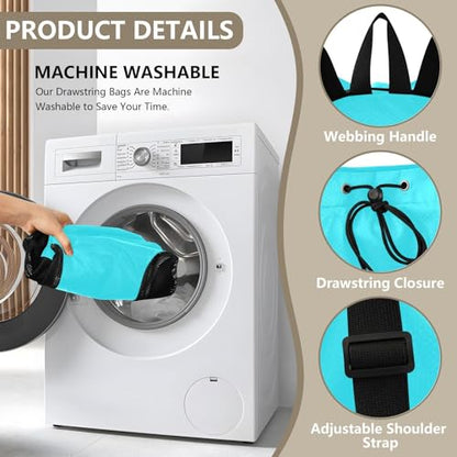 Yuiboo Cyan Solid Color Drawstring Bags Climbing Gym Bag with Water Bottle Holder Pull String Back Pack Wet and Dry Separation