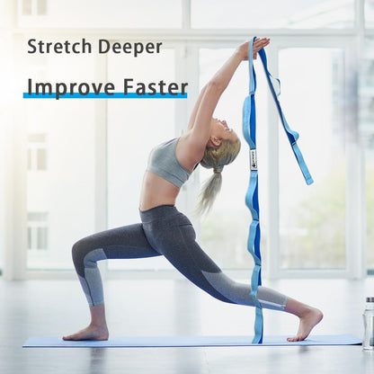 Stretching Strap Yoga Strap with Loops, Stretch Straps for Physical Therapy, Non-Elastic Exercise Strap for Pilates, Dance and Gymnastics with Workout Guide - color: Blue/Light Blue